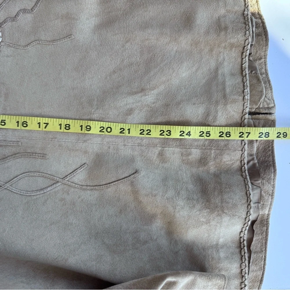 Chico’s Tan Brown Leather Suede Boho Festival Embroidered Zip Up Jacket Women’s